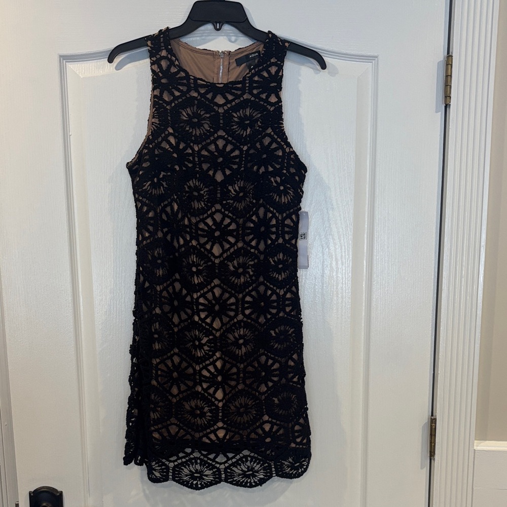 Aqua Black Geometric Lace Midi Dress